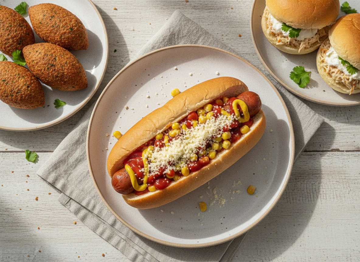 Cachorro-quente, Quibe de Quinoa e Pão de Batata com Frango photo