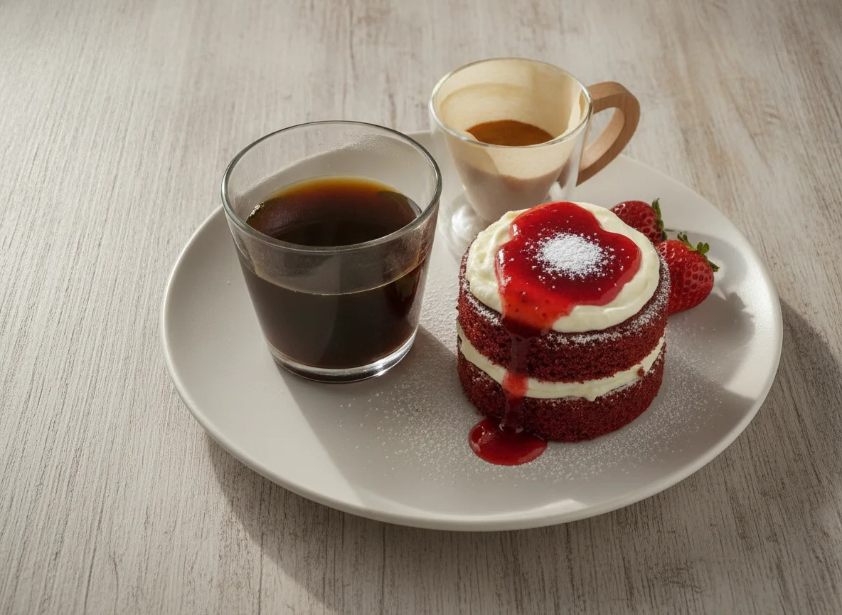 Café coado e Mini Red Velvet photo