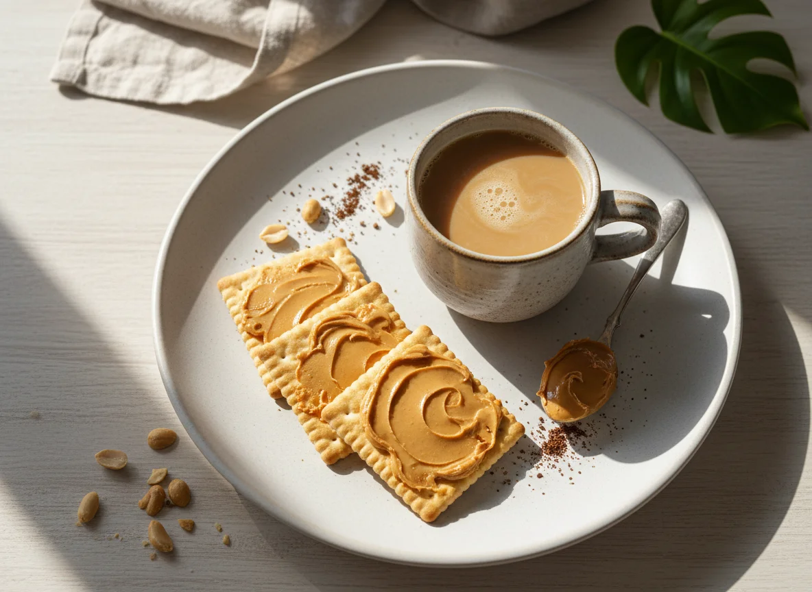 Café com biscoito e pasta de amendoim photo