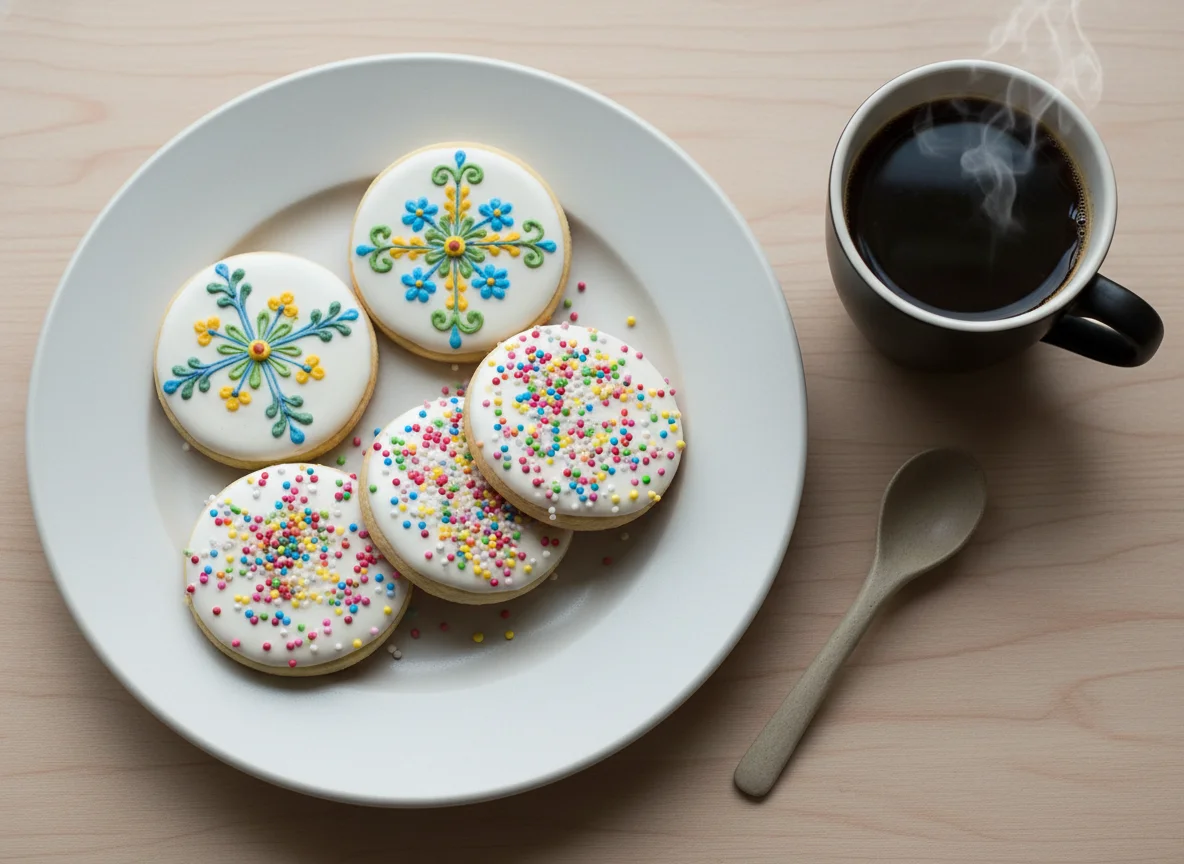 Café com biscoitos confeitados photo