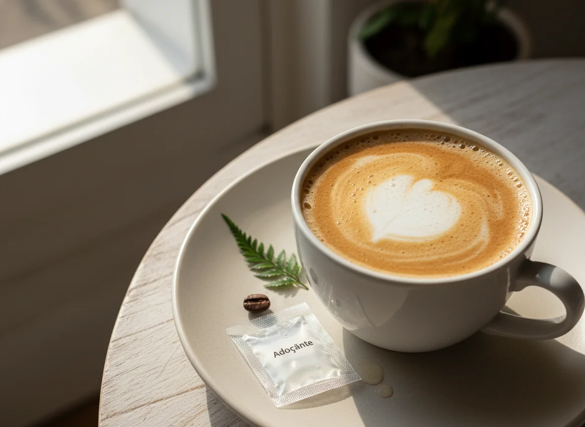 Café com leite desnatado com adoçante photo