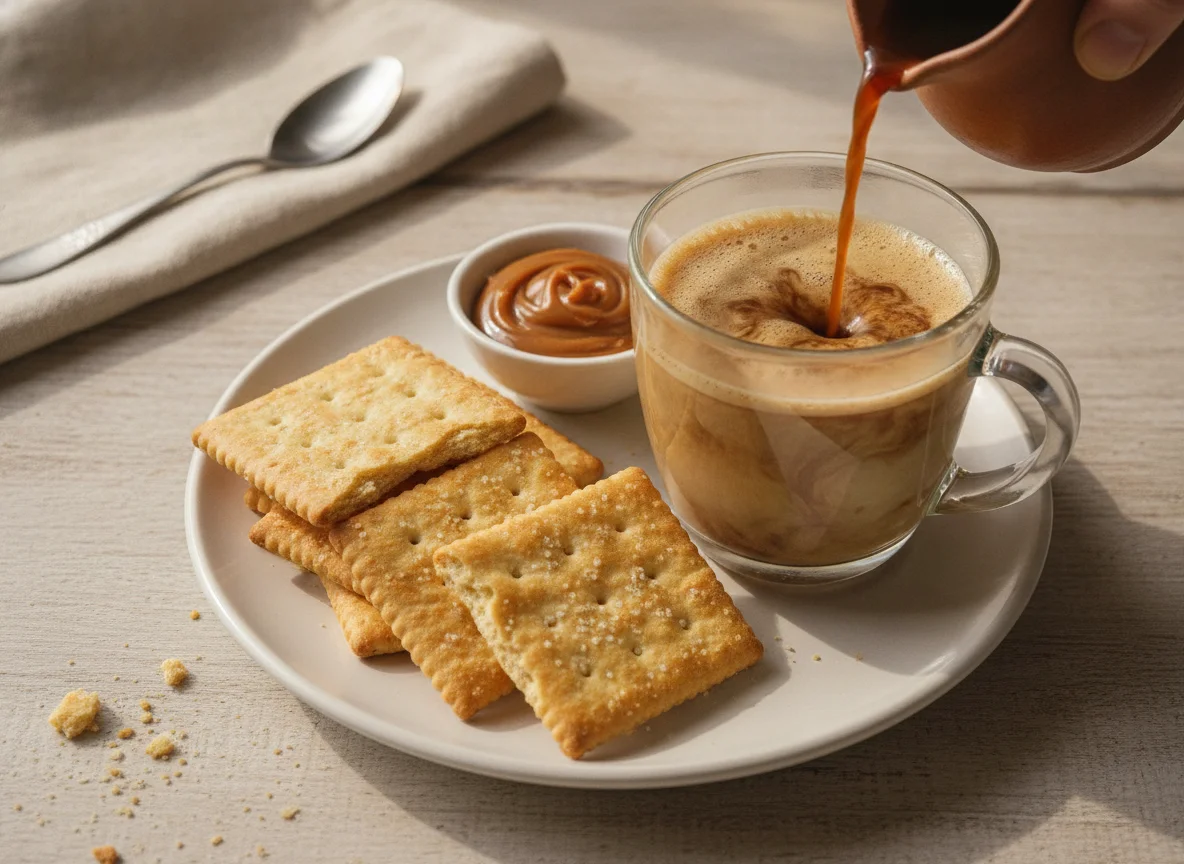 Café com leite e biscoitos cream cracker photo