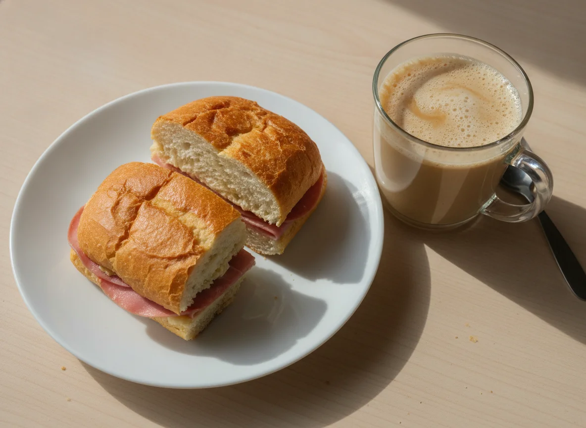 Café com leite e misto quente photo