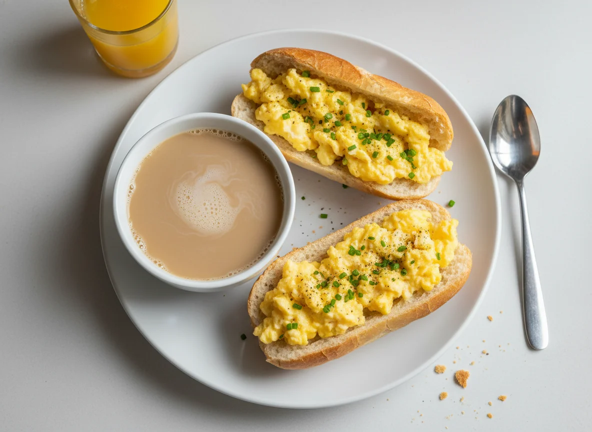 Café com Leite e Pão com Ovos Mexidos photo