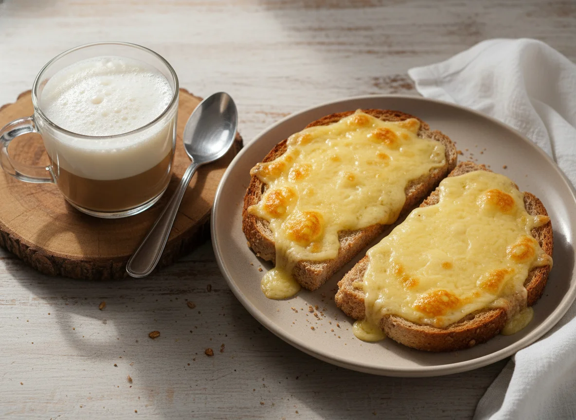 Café com leite e pão com queijo photo