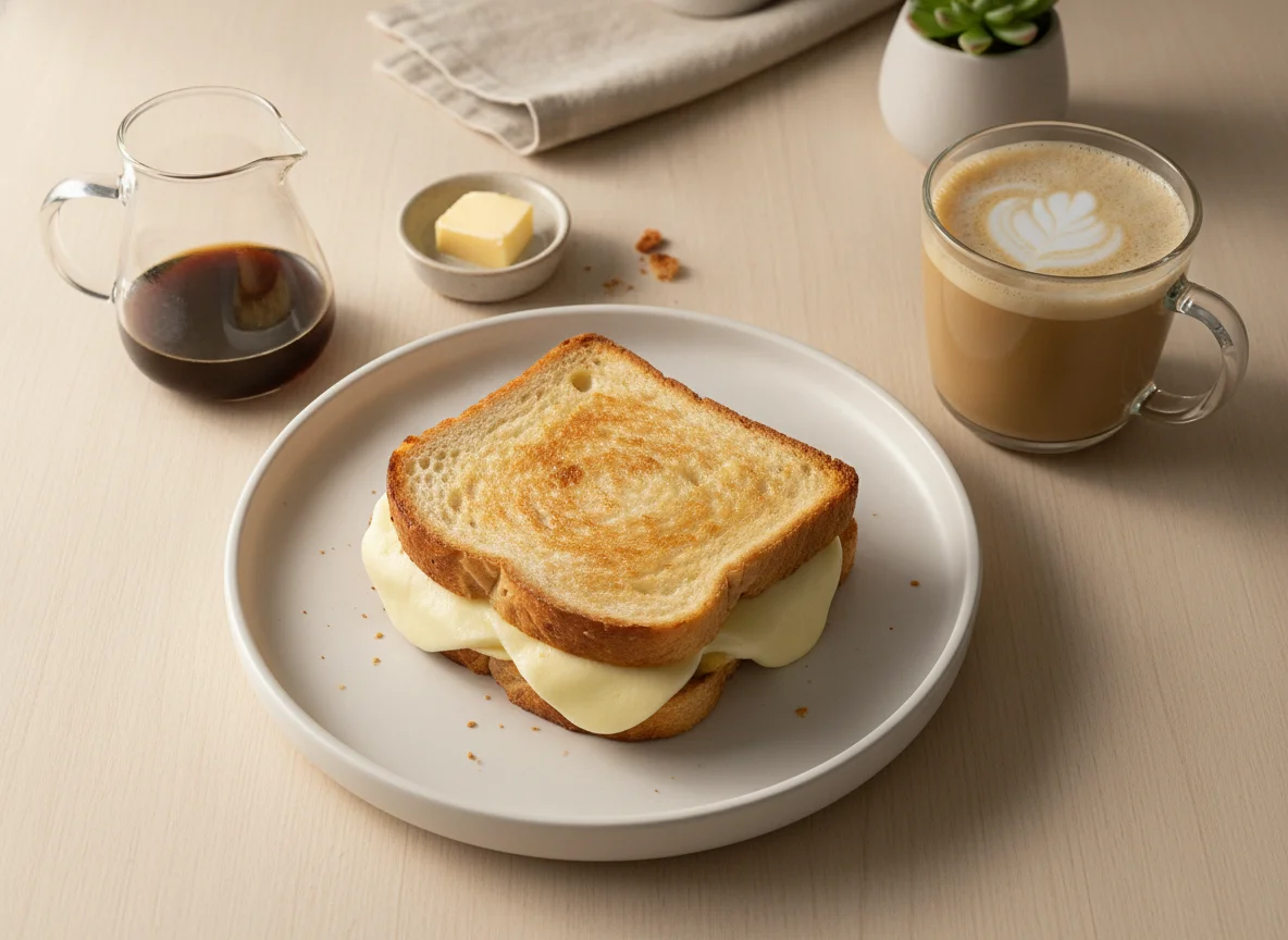 Café com leite e sanduíche tostado photo