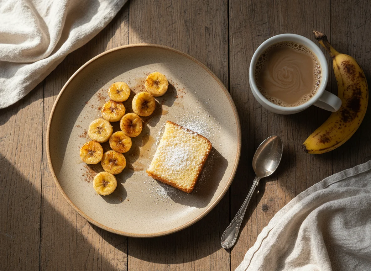 Café da manhã com banana e bolo photo