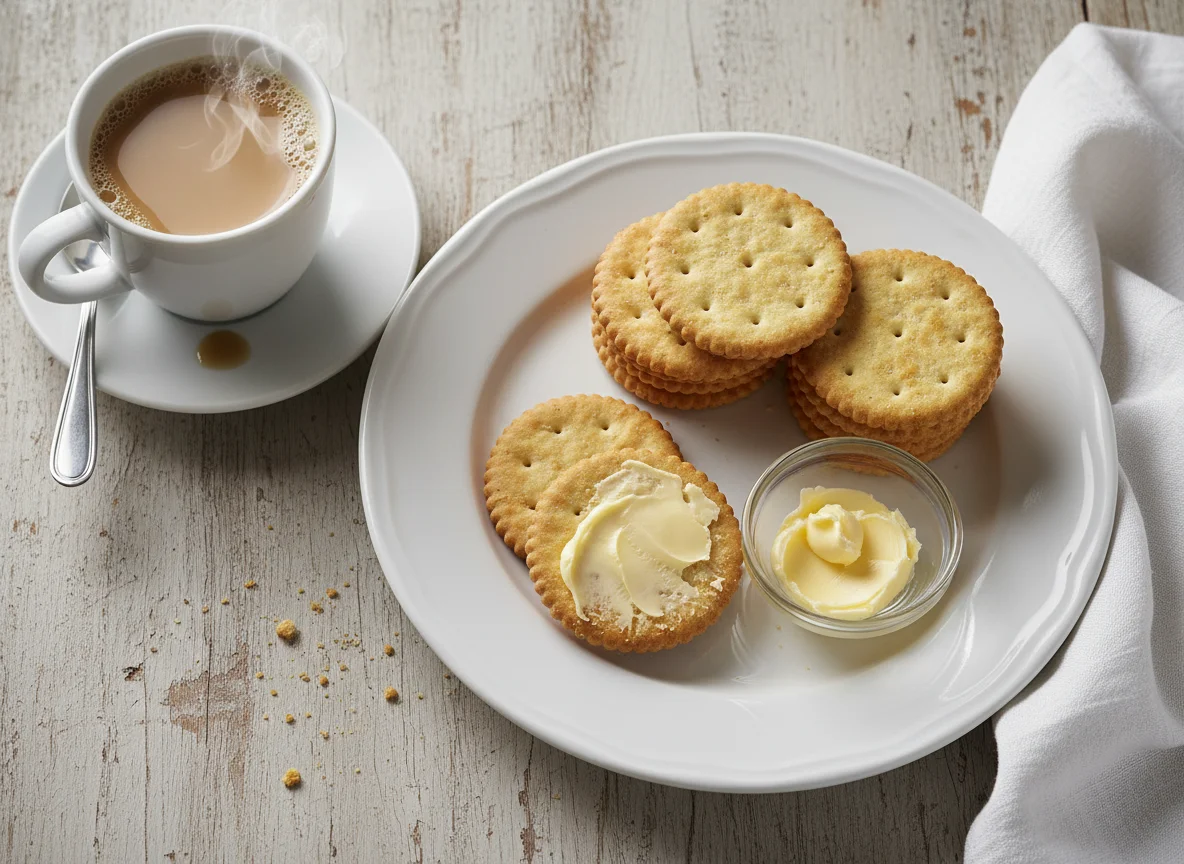 Café da manhã com biscoitos e café com leite photo