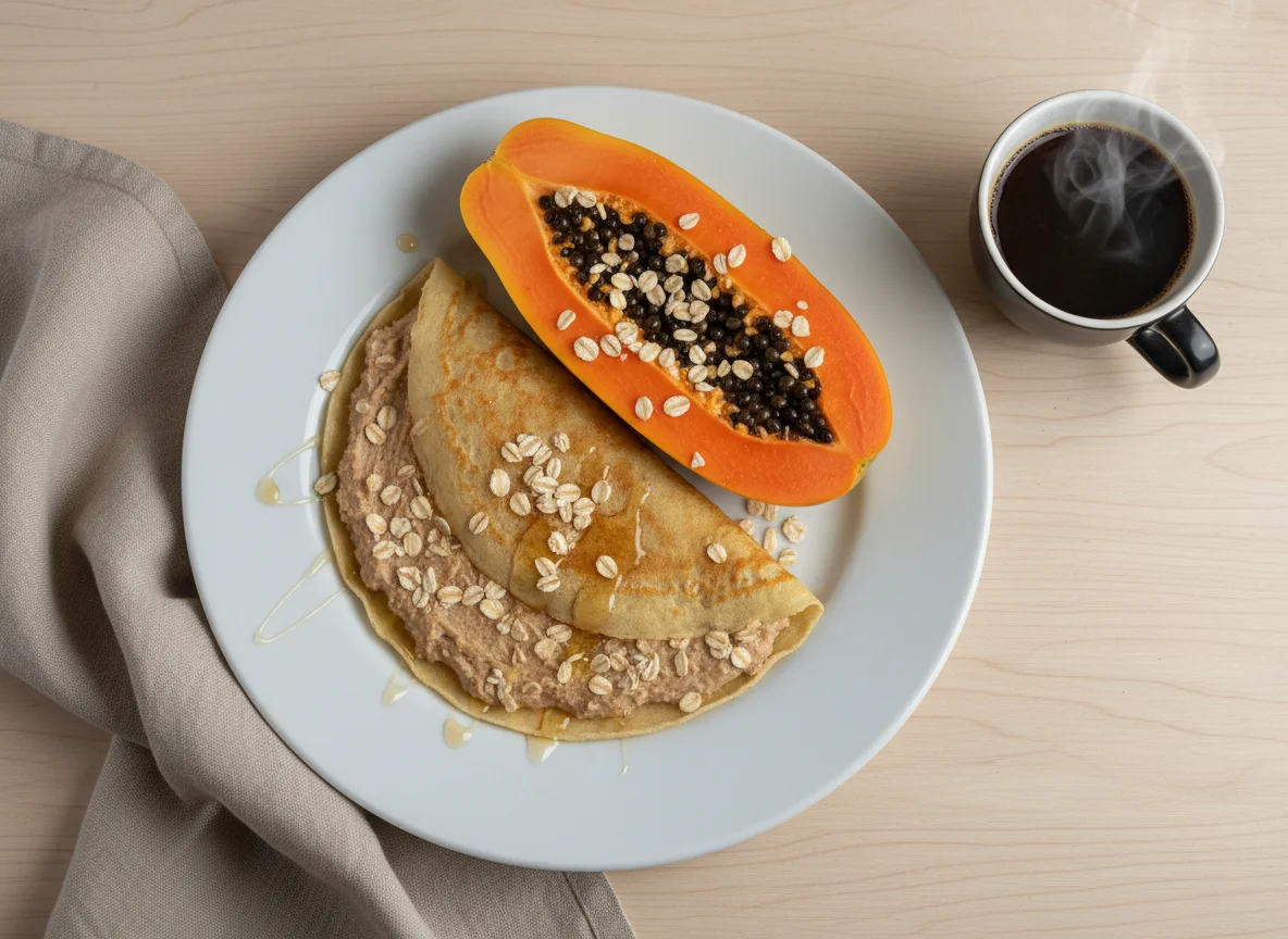 Café da manhã com crepe e mamão photo