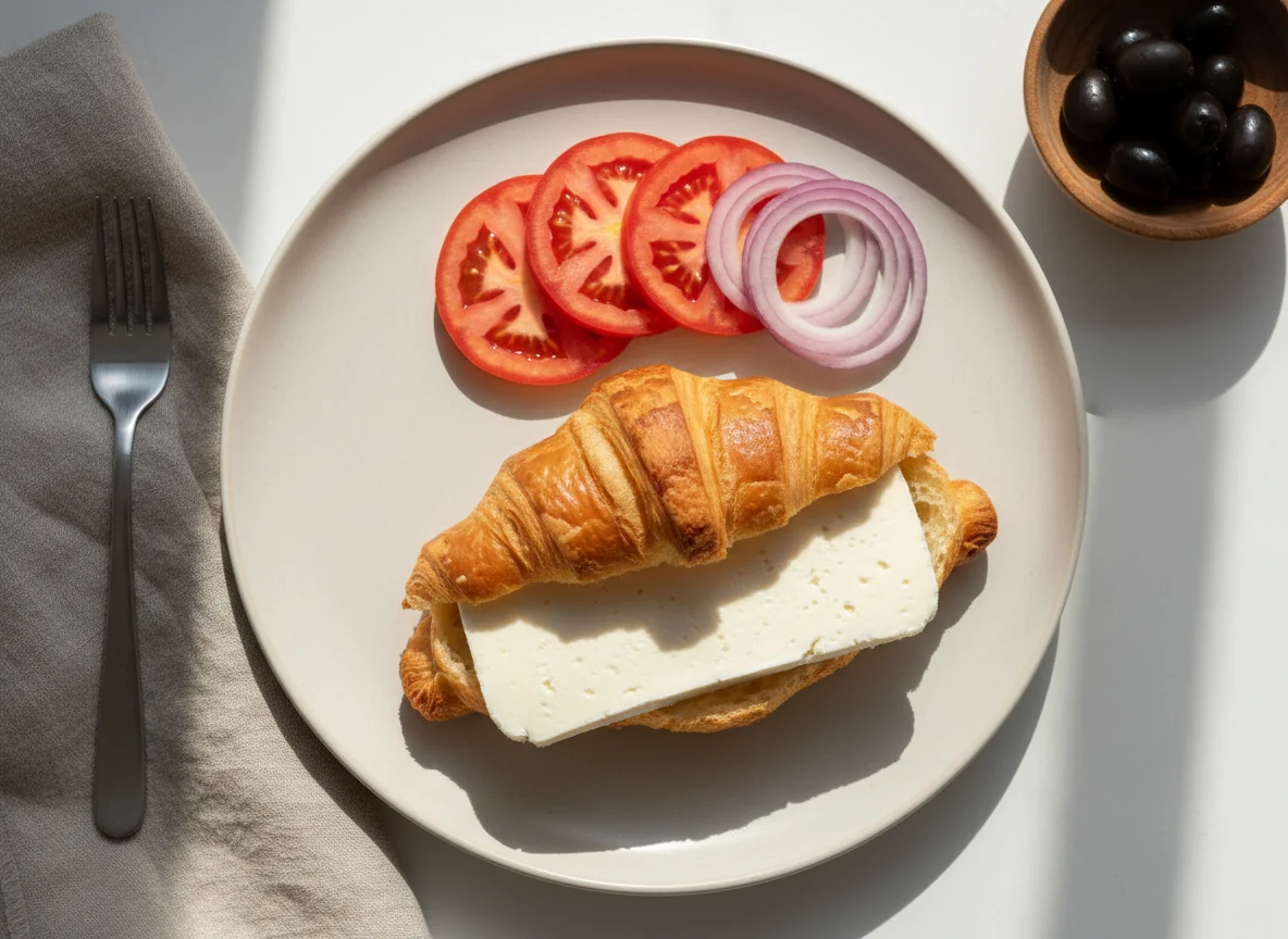 Café da manhã com croissant e queijo photo