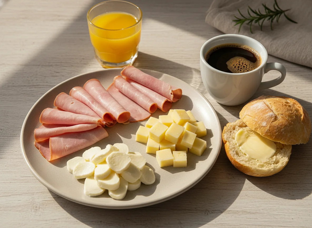 Café da manhã com frios e queijo photo