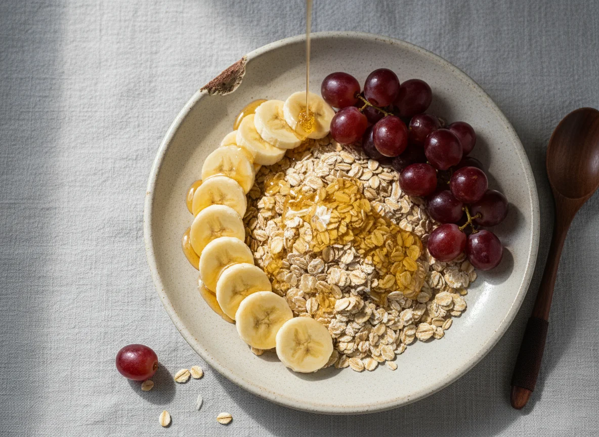 Café da manhã com frutas e aveia photo