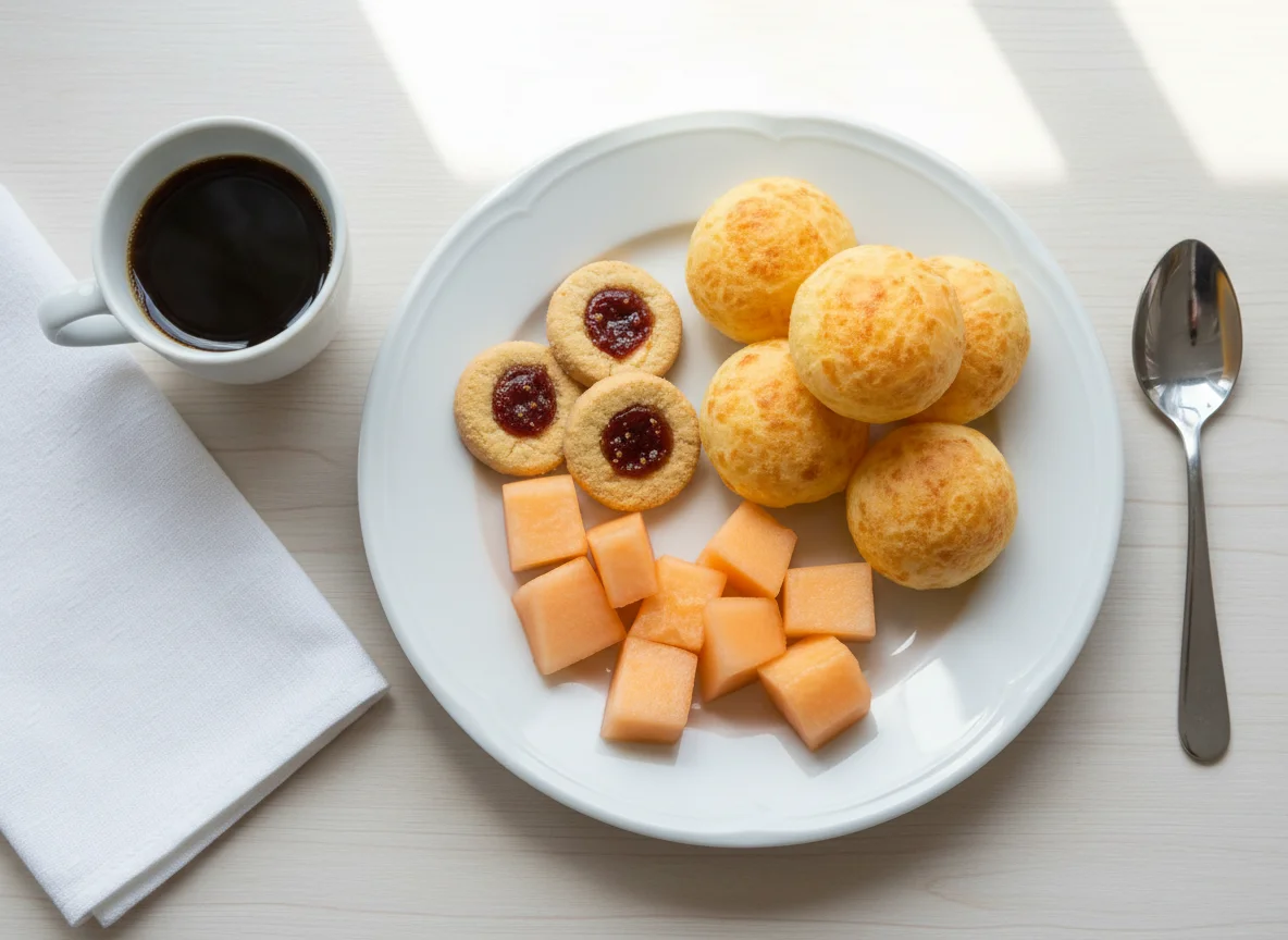 Café da manhã com frutas e biscoitos photo