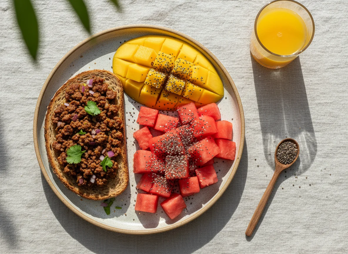 Café da manhã com frutas e torrada photo