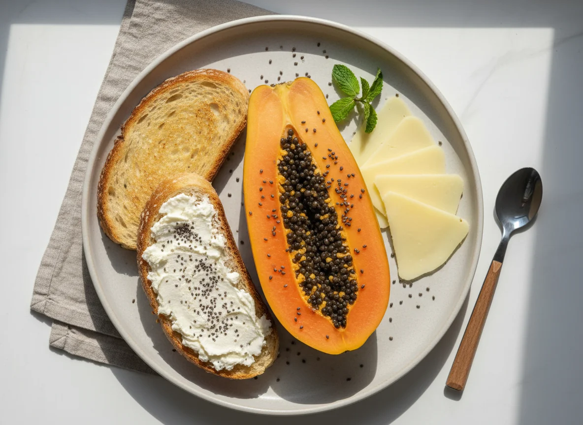 Café da manhã com mamão e torrada photo