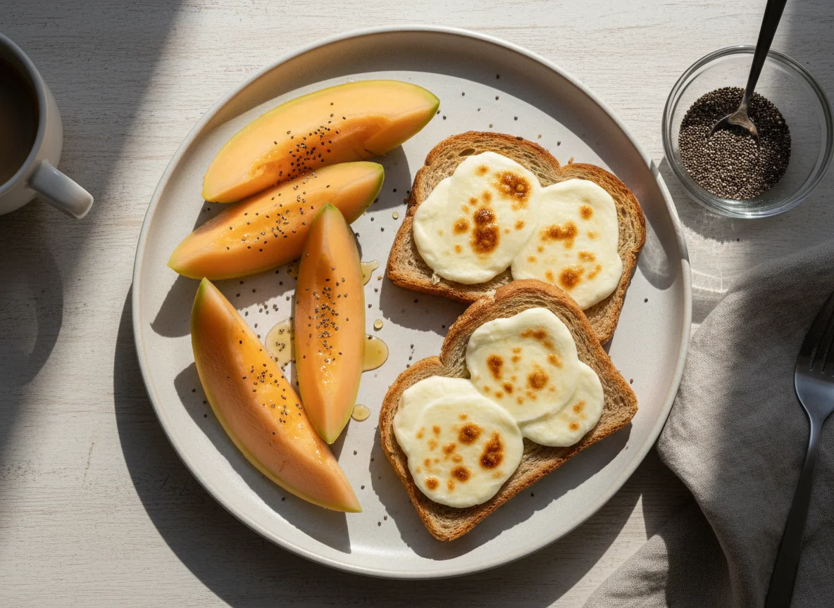 Café da manhã com melão e torradas photo