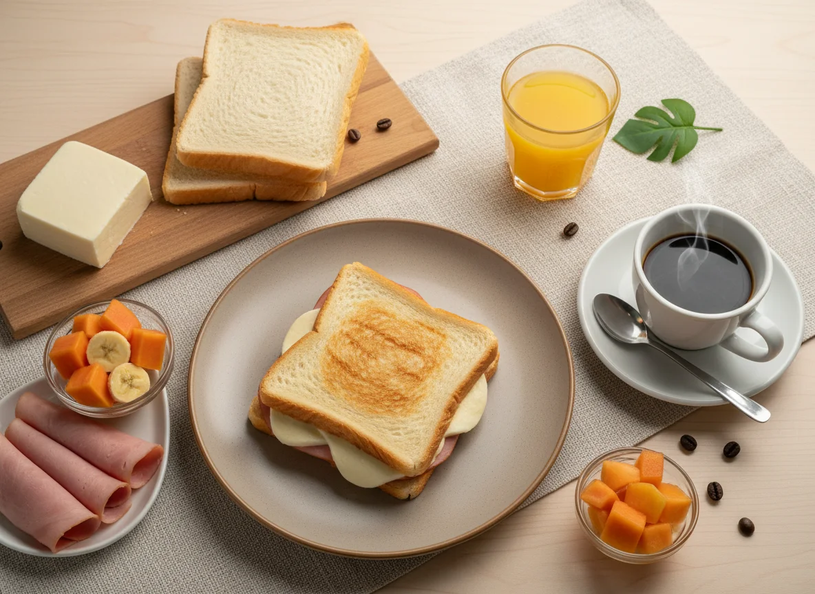 Café da manhã com misto quente photo