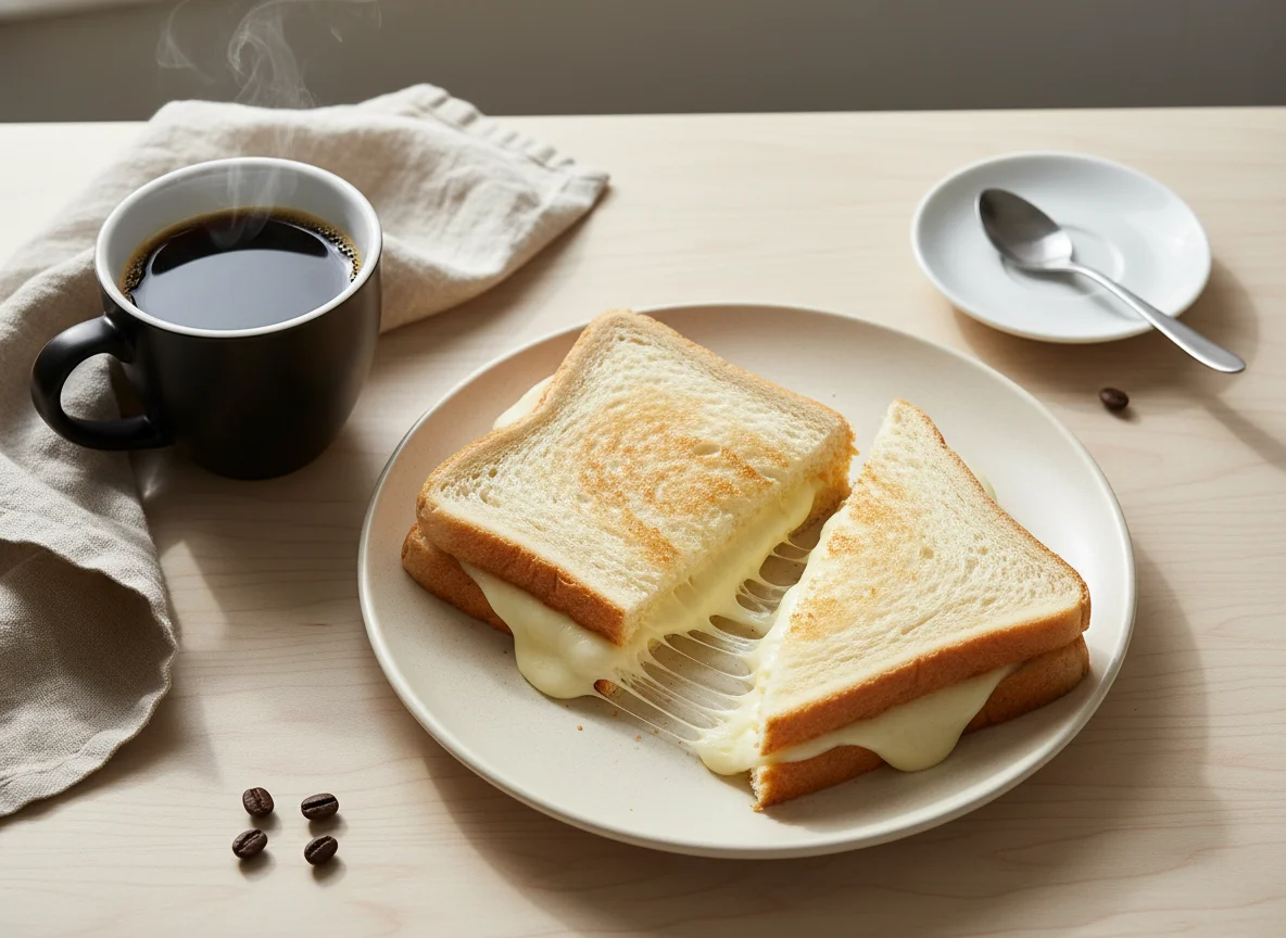 Café da manhã com misto quente de queijo e café photo