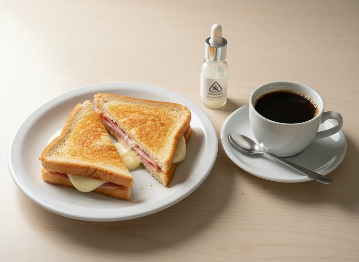 Café da manhã com misto quente e café photo