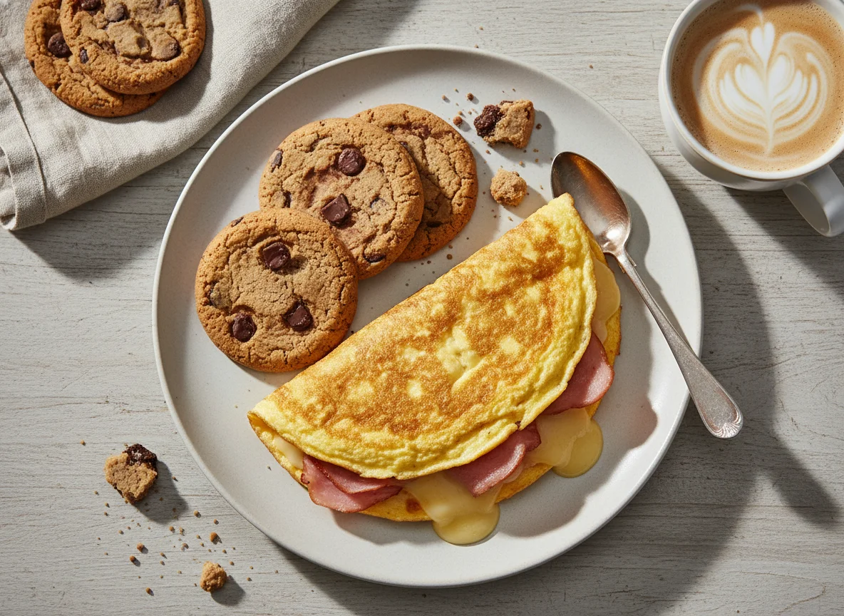 Café da manhã com omelete e biscoitos photo