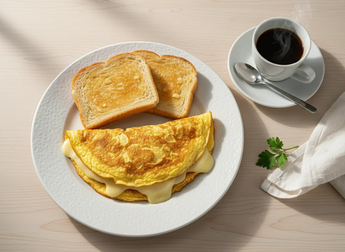 Café da manhã com omelete e torrada photo