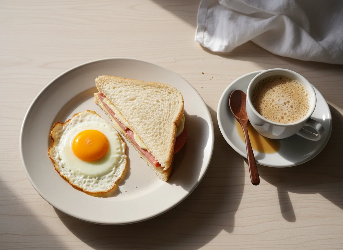 Café da manhã com ovo e sanduíche photo