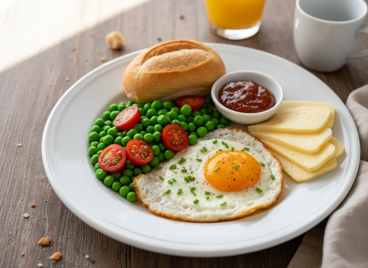 Café da manhã com ovos e acompanhamentos photo