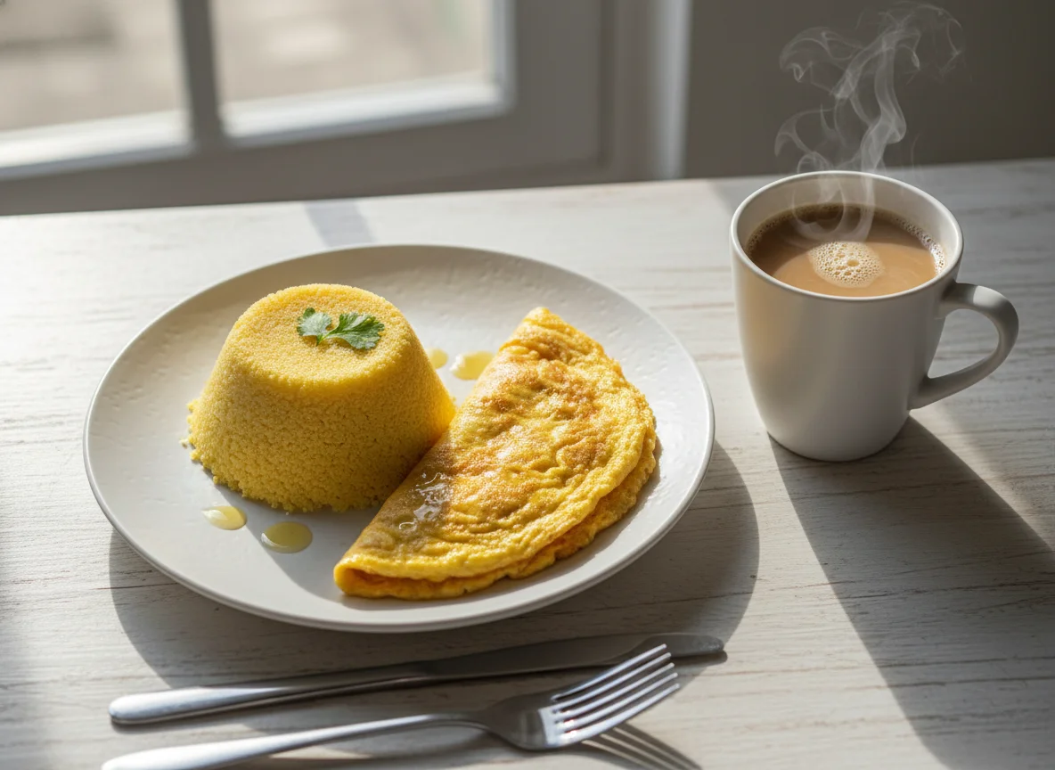 Café da manhã com ovos e cuscuz photo