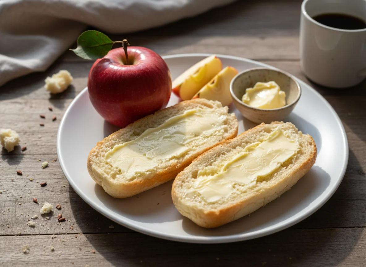Café da manhã com pães e maçã photo