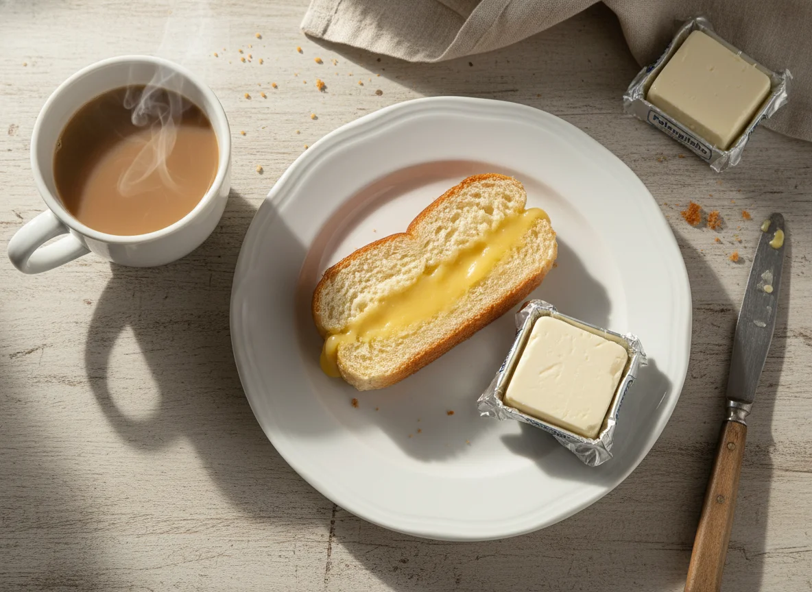 Café da manhã com pão doce e queijo photo
