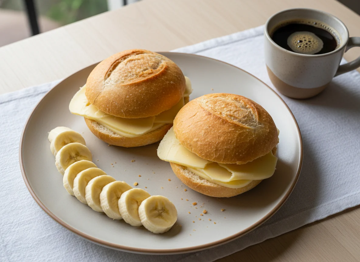 Café da manhã com pão e banana photo