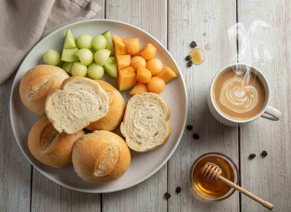 Café da manhã com pão e melão photo
