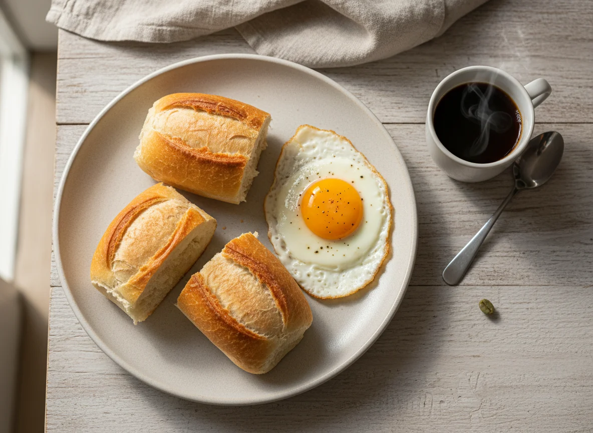 Café da manhã com pão e ovo photo