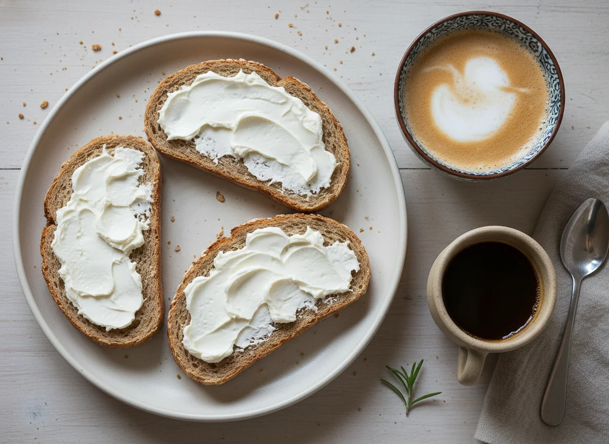 Café da manhã com pão integral e cream cheese photo