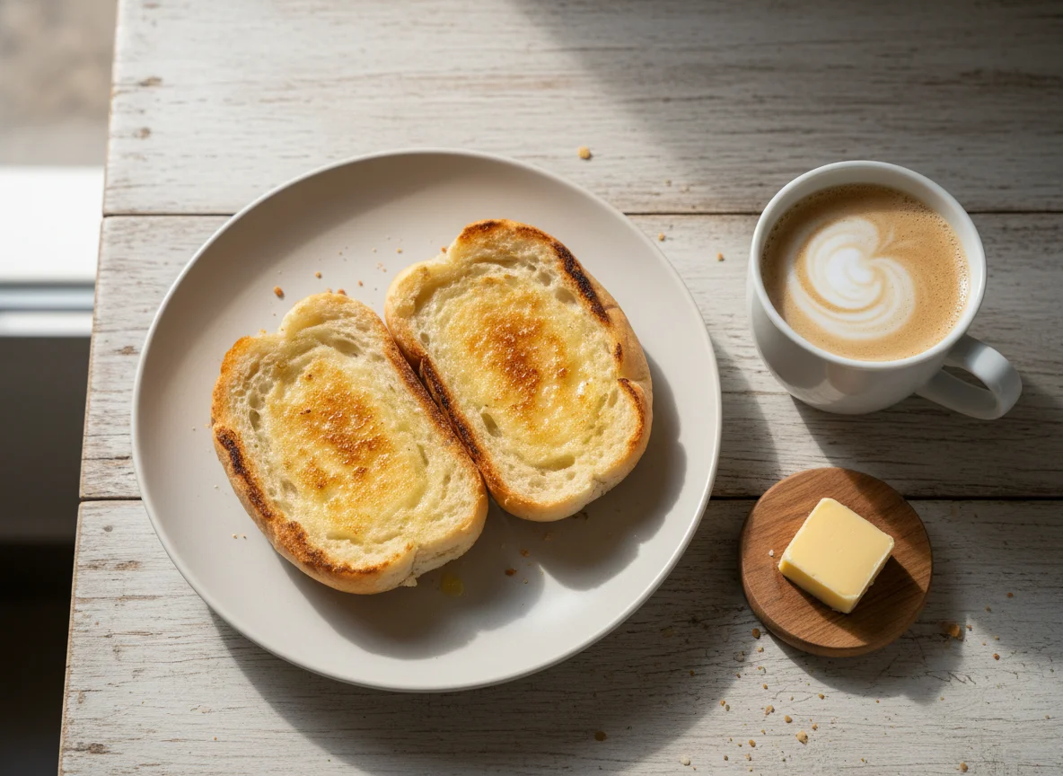 Café da manhã com pão na chapa e café com leite photo