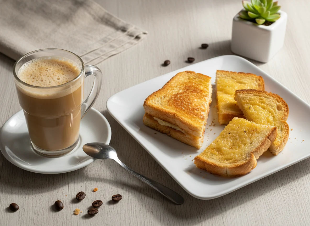 Café da manhã com pão na chapa e torrada photo