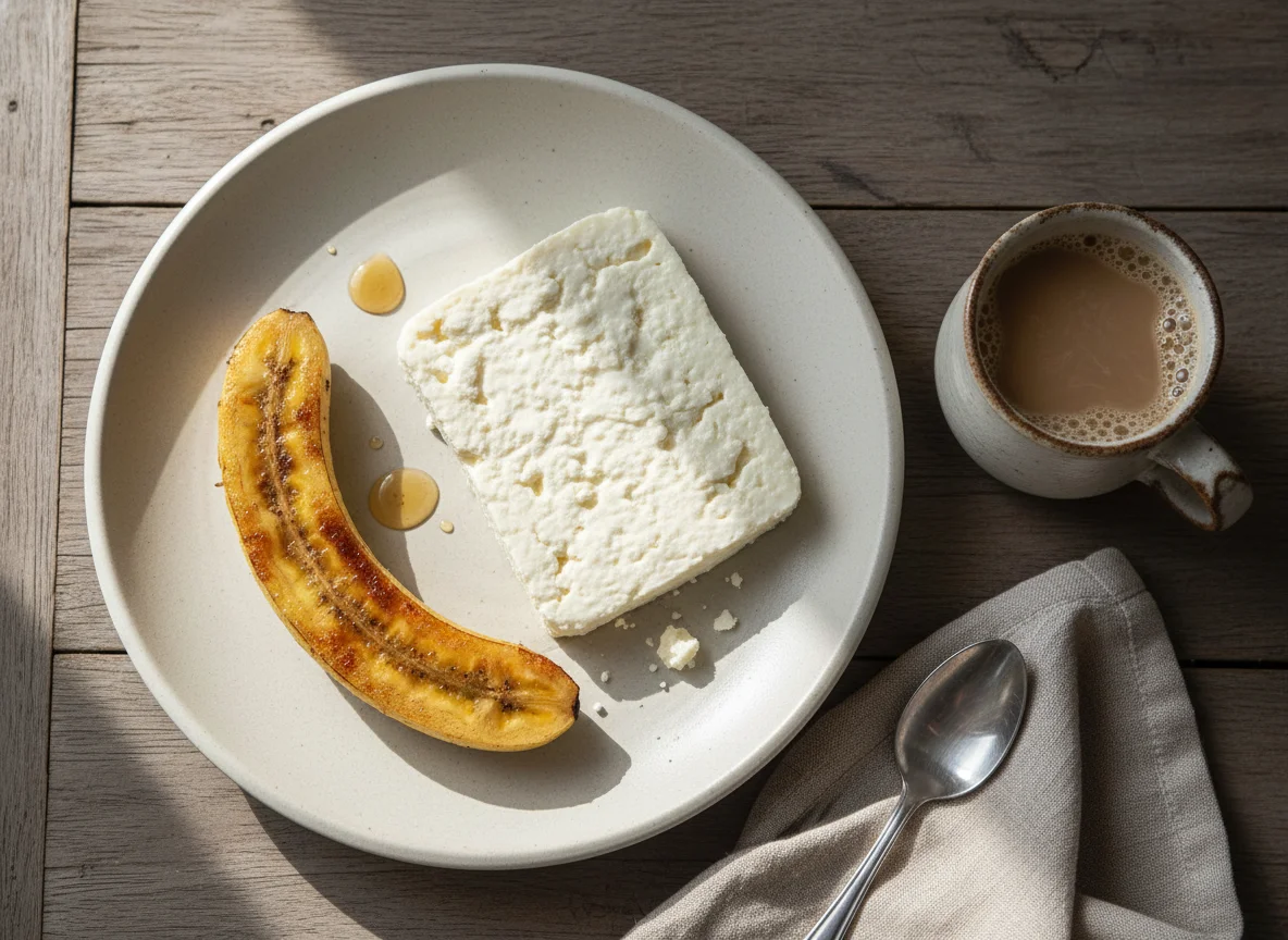Café da manhã com queijo e banana photo