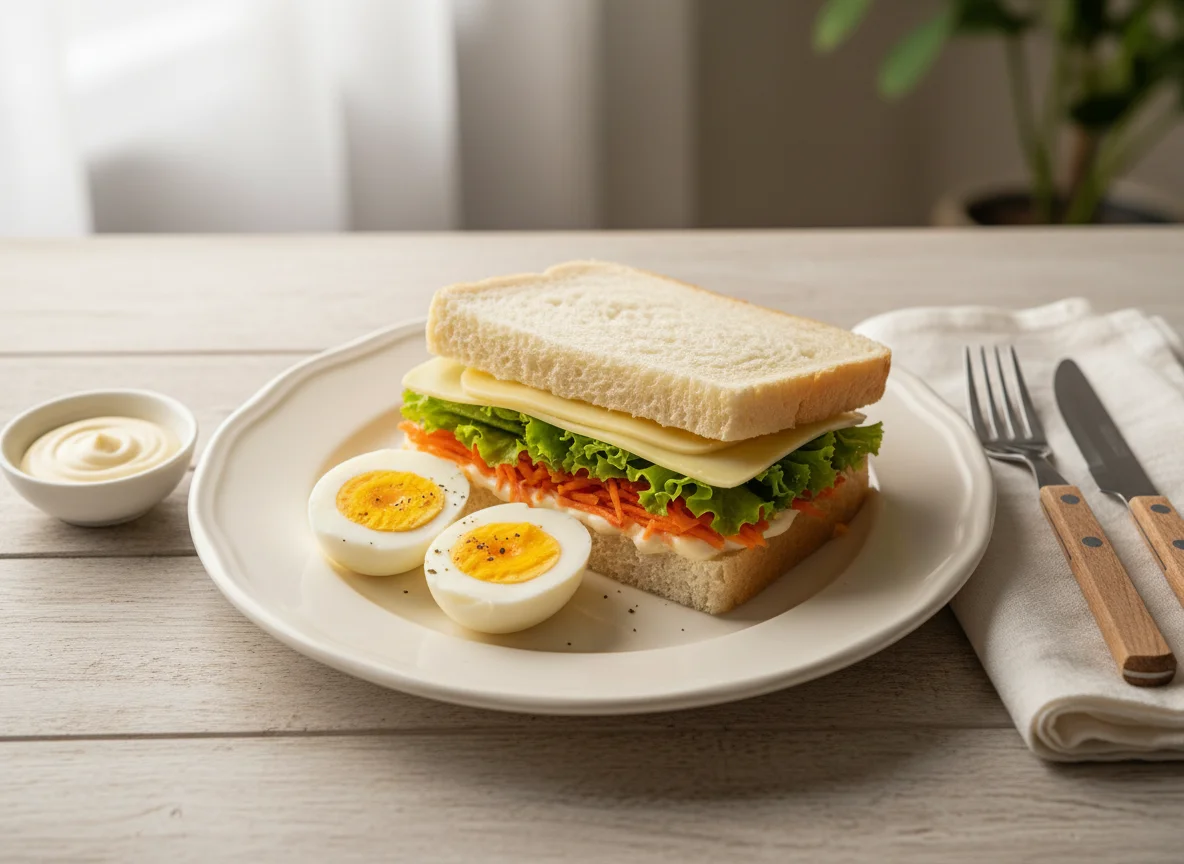 Café da manhã com sanduíche e ovos photo