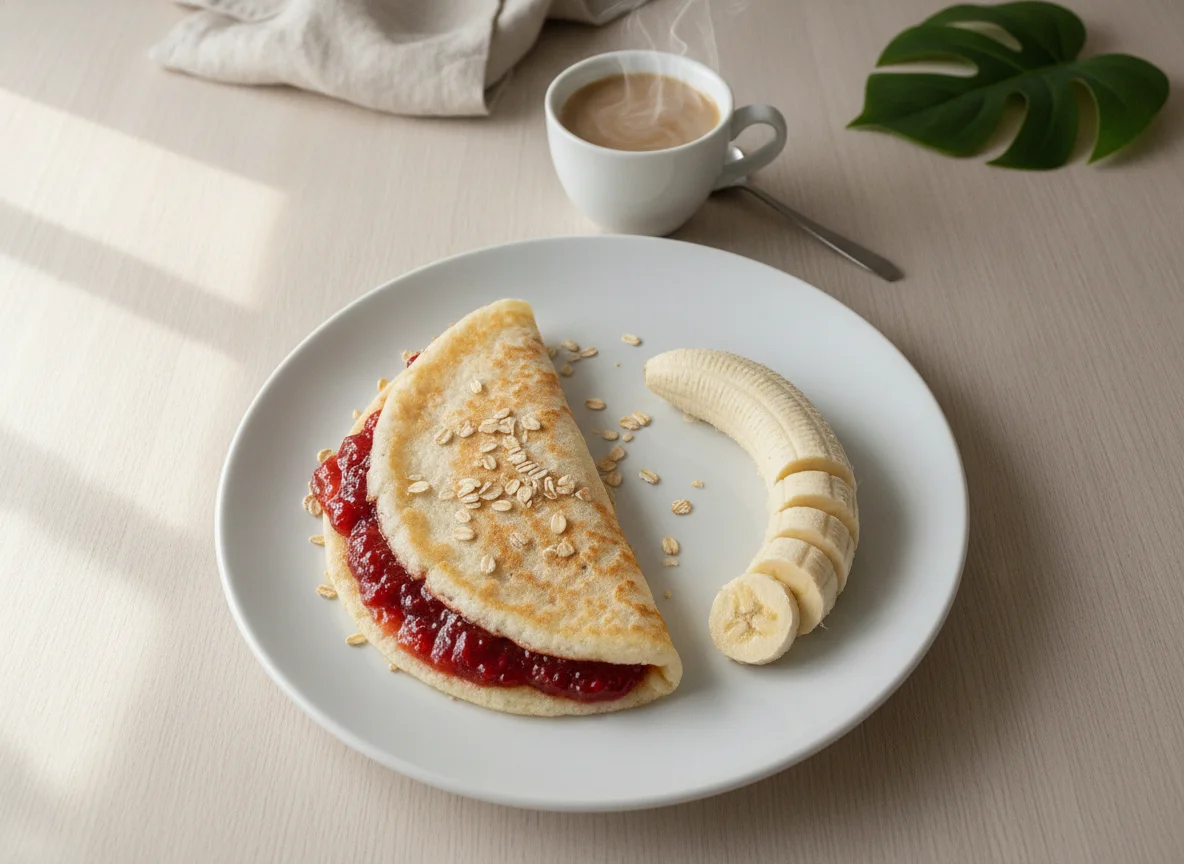 Café da manhã com tapioca, banana e café com leite photo
