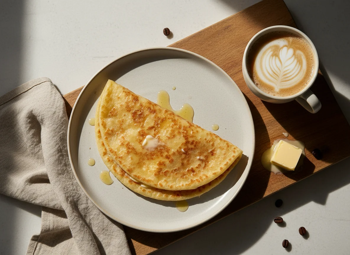 Café da manhã com tapioca e café com leite photo