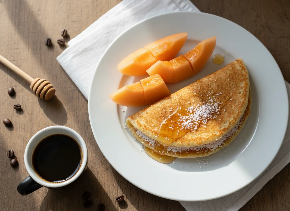 Café da manhã com tapioca e melão photo