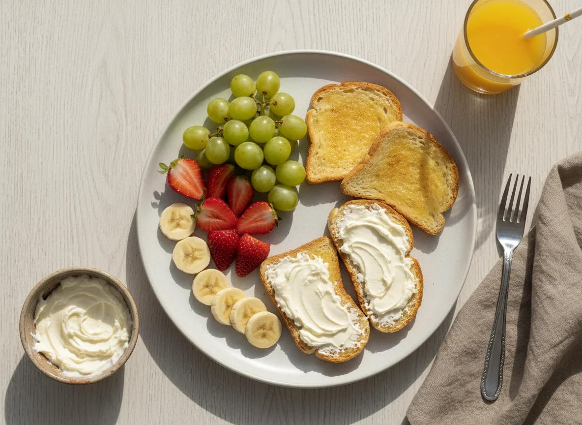 Café da manhã com torradas e frutas photo