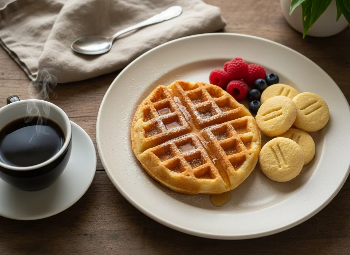 Café da manhã com waffle e biscoitos photo