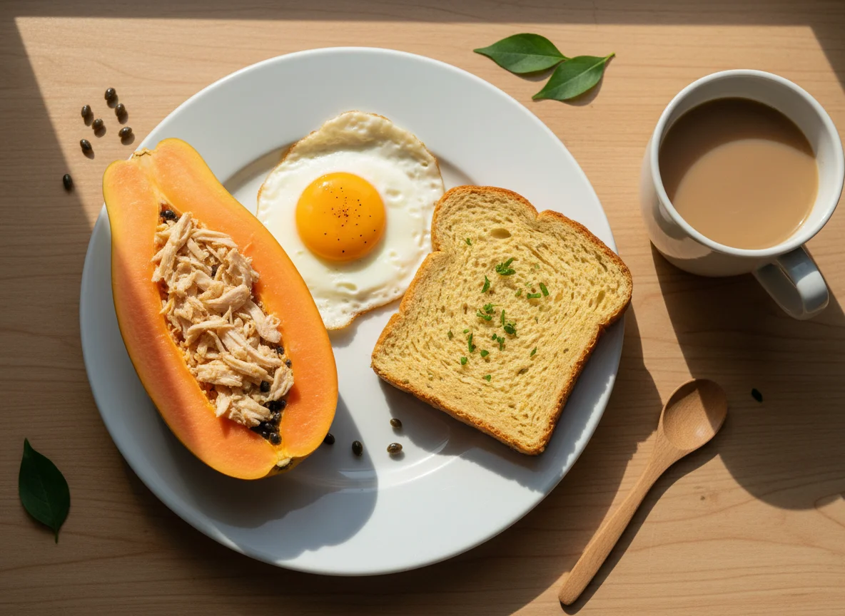 Café da manhã proteico com mamão photo