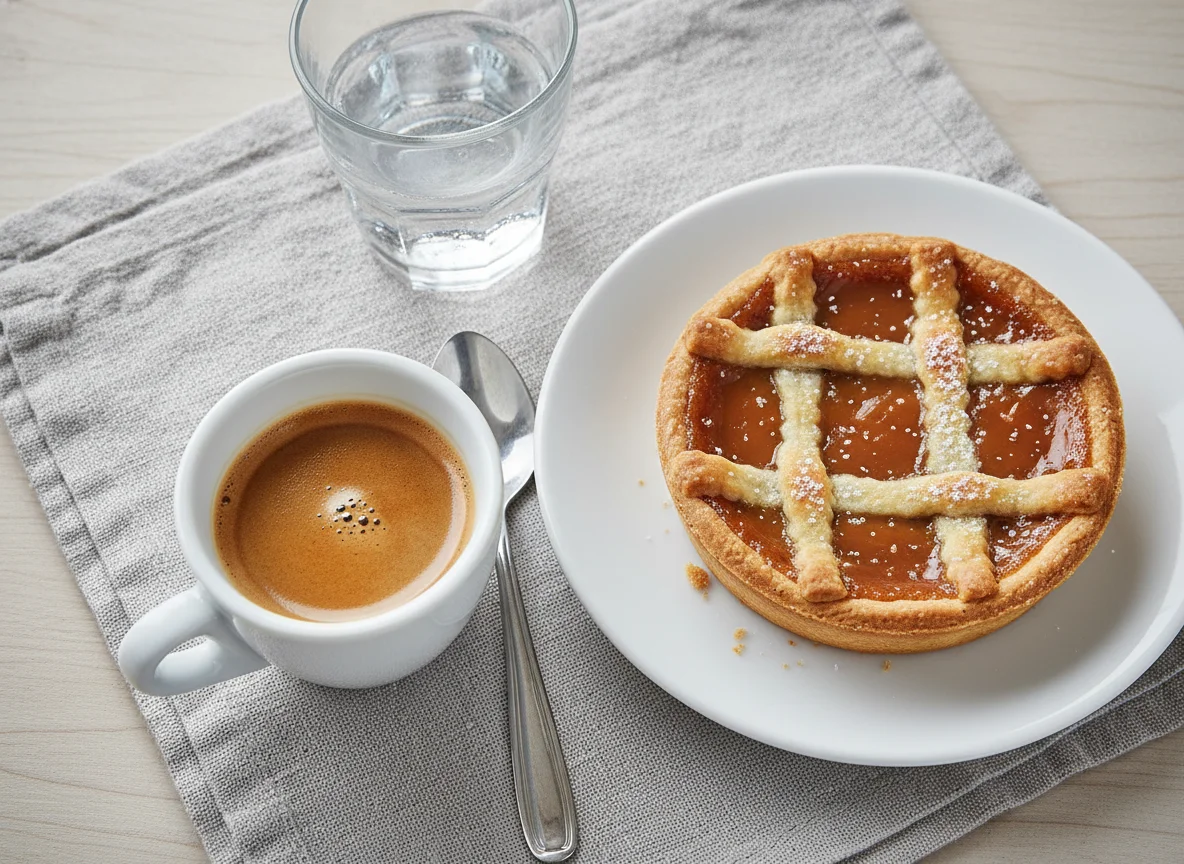 Café expresso e tortinha de doce de leite photo