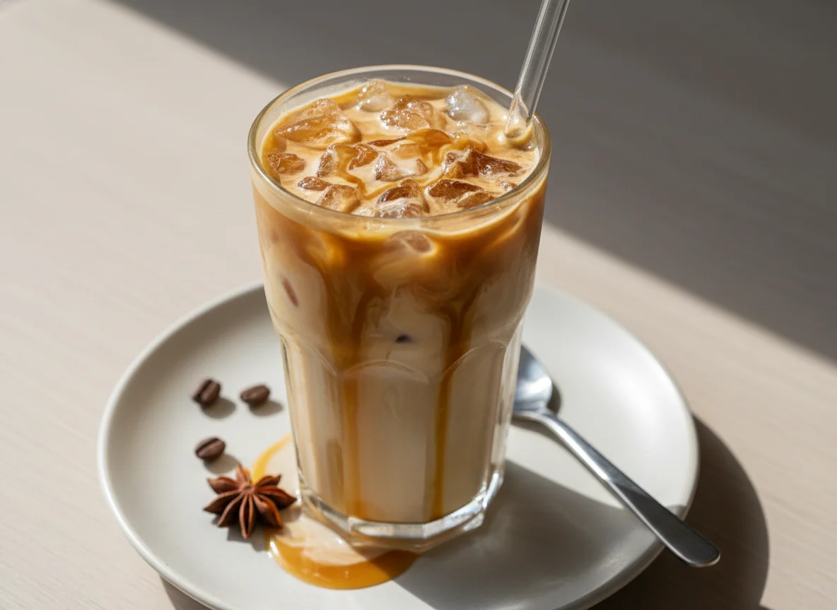 Café gelado com leite e calda photo