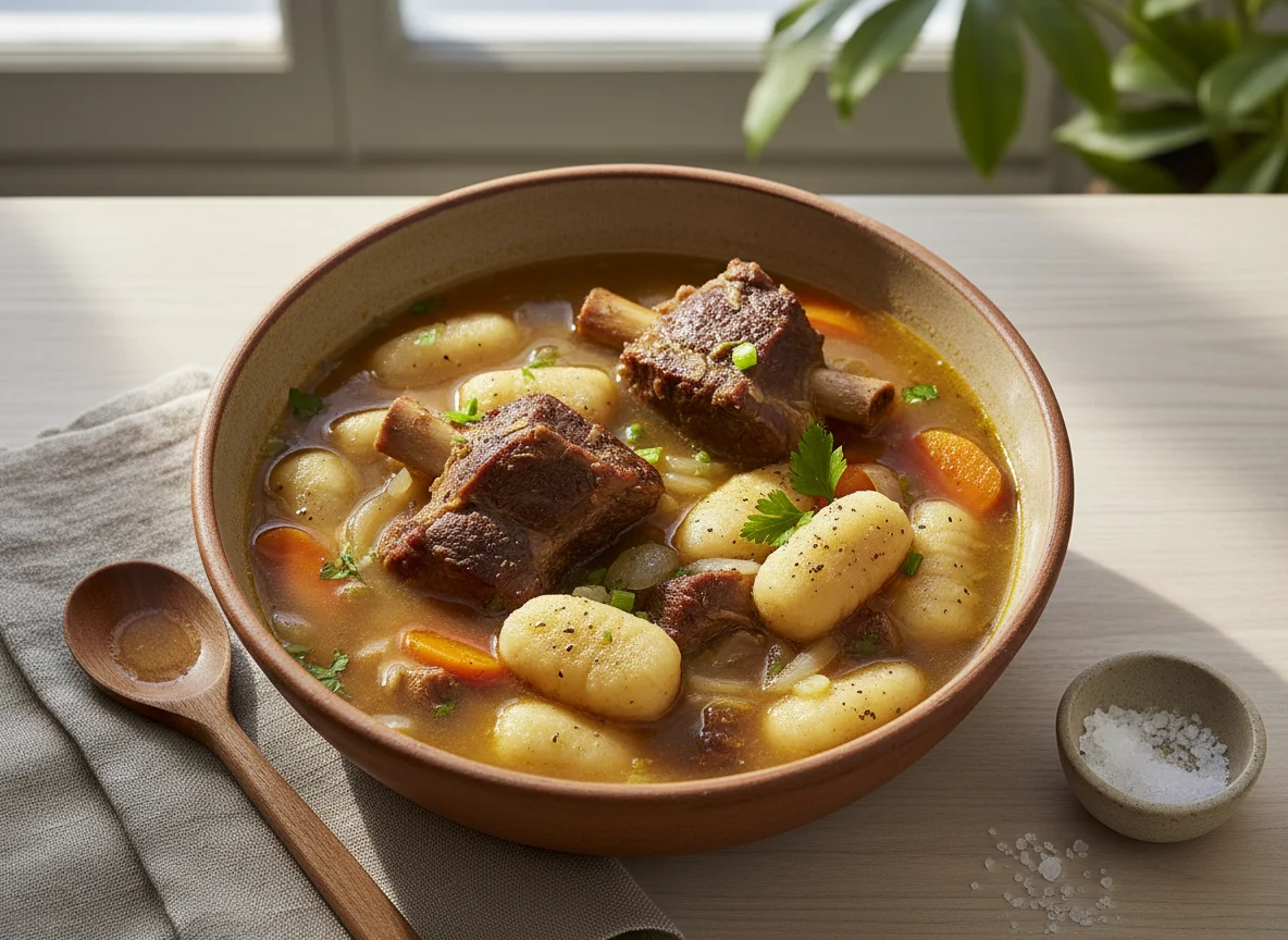 Caldo de costela com nhoque de mandioca photo