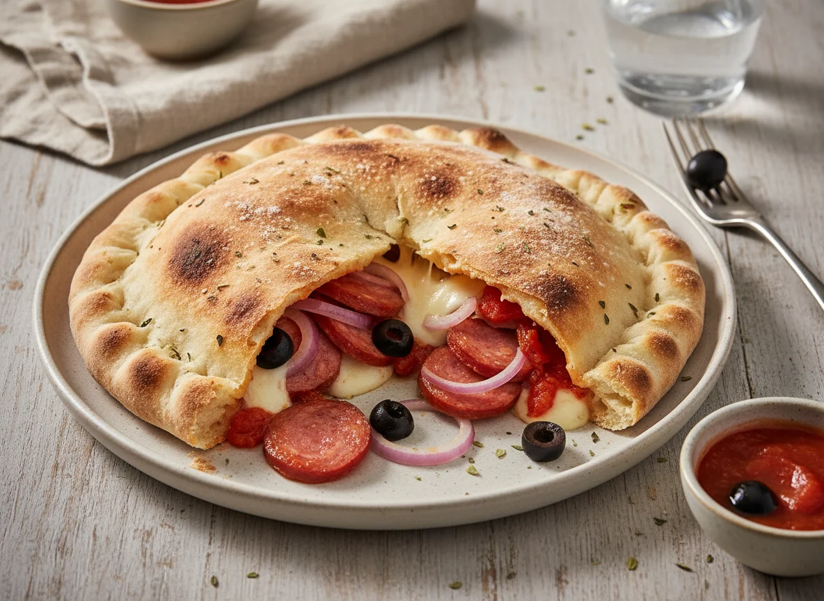 Calzone de calabresa com cebola roxa photo