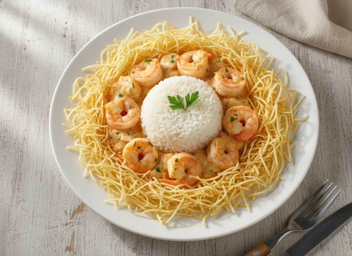 Camarão Internacional com Arroz e Batata Palha photo