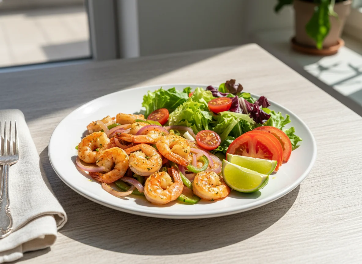 Camarão salteado com salada photo